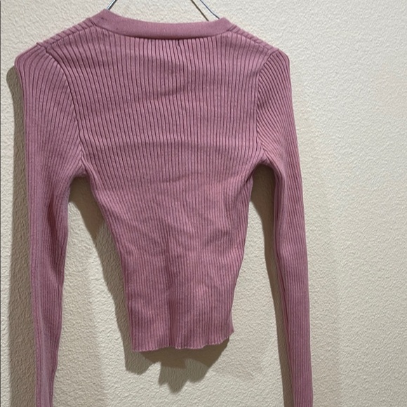 Pink Lace-Up Ribbed Knit Top - Picture 8 of 9